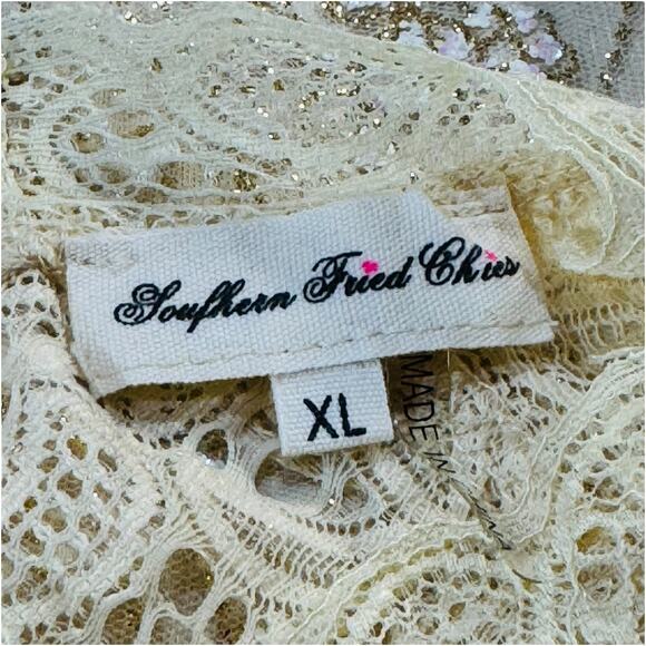 Southern Fried Chics Southern Serendipity Sleeveless Dress Cream Gold Glitter XL - Picture 7 of 8